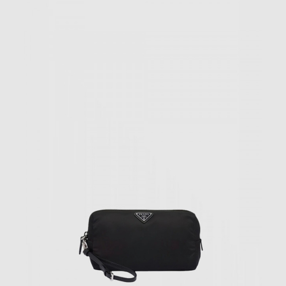 Re-Nylon and Brushed Leather Pouch 2NE063