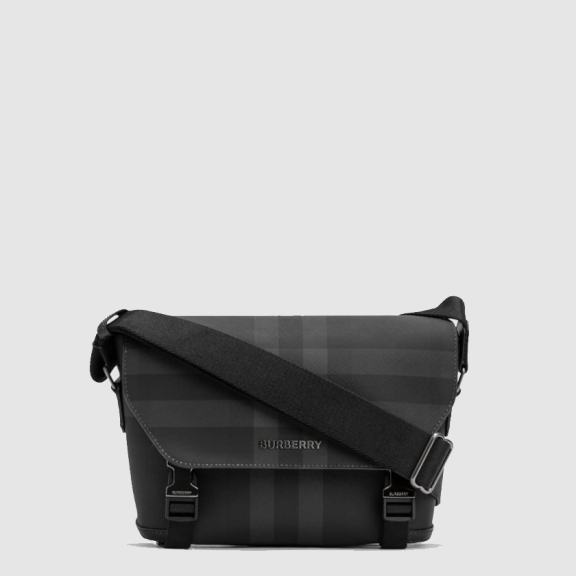 Burberry Charcoal Check Leather Small Messenger Bag 80653351