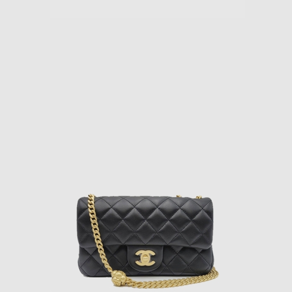 Chanel Classic Camelia Gold Ball Newmini AS4041