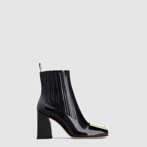 Strauss Buckle Enameled Ankle Boots 5222