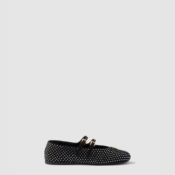 Prada Crystal-Embellished Suede Ballerinas 1F797N