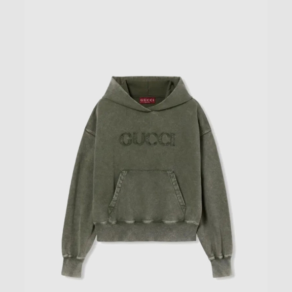 Gucci Embroidered Cotton Jersey Hooded Sweatshirt