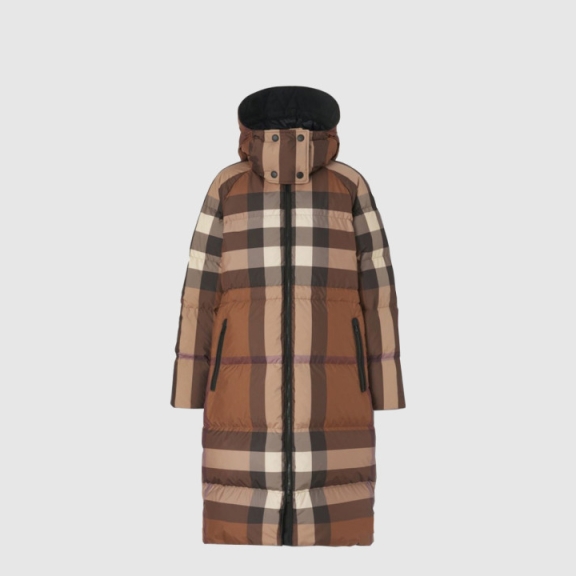 Check Hooded Long Jacket
