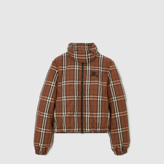 Crop Check Nylon Puffer Jacket