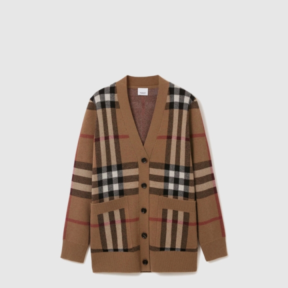 Check Wool Cashmere Cardigan