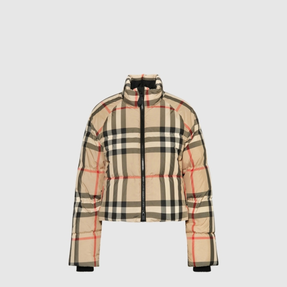 Crop Check Puffer Jacket