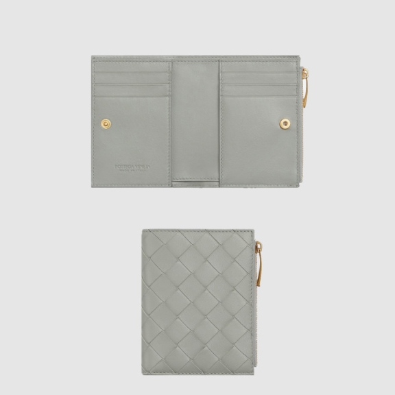 Bottega Veneta Small Intrecciato Folded Zipper Wallet 742330