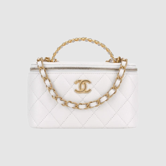 CHANEL 샤넬 레터링 탑핸들 베니티백 화이트 AP2805