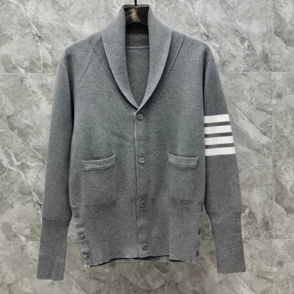 톰브라운 브이넥 숄카라 가디건 그레이 015